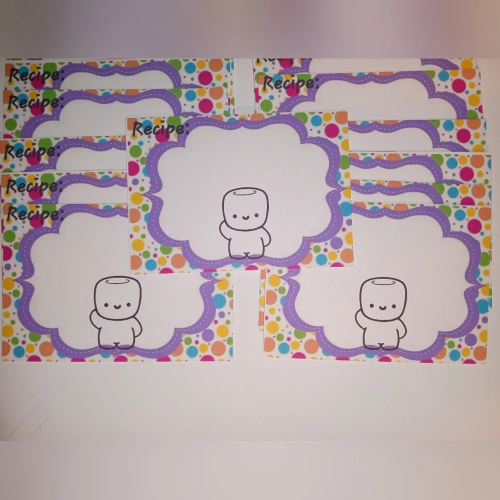 16 Cute Handmade OOAK Custom  Marshmellow@Studio Recipe Cards Bright 4x6 Gift